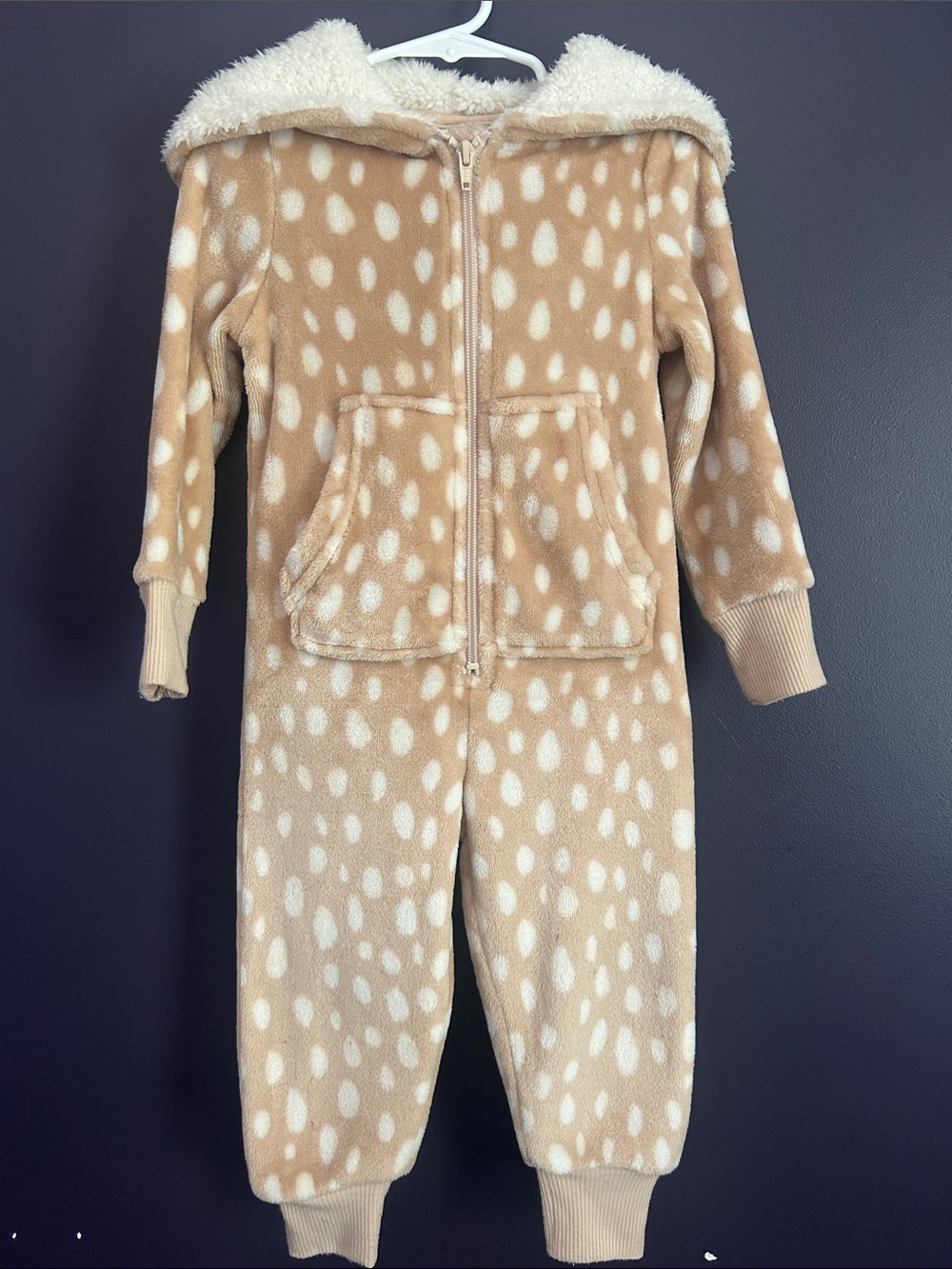 Nordstrom Tan and White Fawn-Print Plush One-Piece Romper